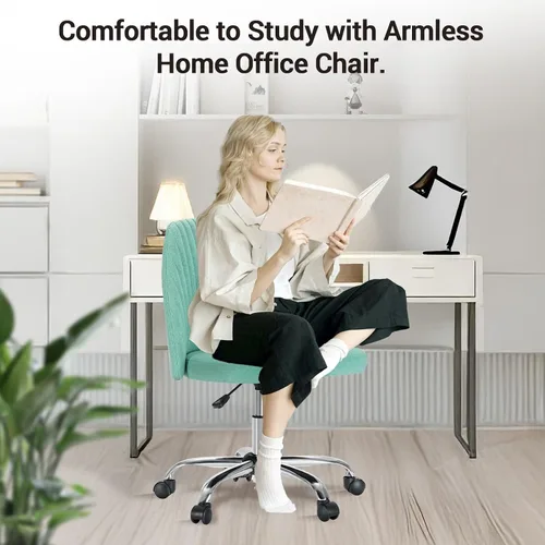 Vista 7 de YSSOA Silla de escritorio de oficina con respaldo y ruedas, silla de tela para computadora, sin brazos, altura ajustable, cómoda silla de tocador