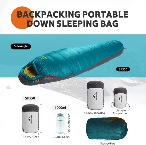Vista 5 de Naturehike 0 Degree RDS Down Mummy Sleeping Bag for Adults, 650 Fill Power, Cold Weather Backpacking Sleeping Bag for Camping, Hiking, -1℉ 18℉ 30℉