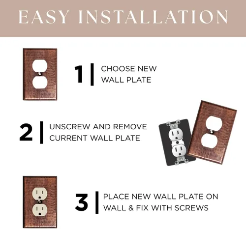 Vista 5 de Monarch Abode placa de pared basculante de una banda, placa de pared de cobre puro martillado a mano para un solo interruptor, cubierta decorativa