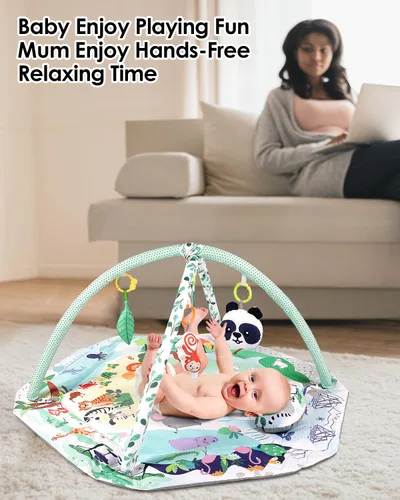 Vista 5 de dearlomum Tapete 4 en 1 para el tiempo de barriga, tapete de juego de actividades para bebés, alfombrillas de juego para recién nacidos