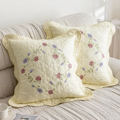 Vista 14 de vctops Juego de 2 fundas de cojines decorativos cuadradas de algodón acolchado bordado con volantes de diseño floral suave para sillón, sofá, cama