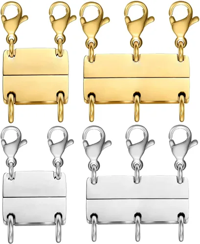 Vista 7 de Cierre magnético para collar en capas, separador de oro y plata de 18 quilates para collares apilables