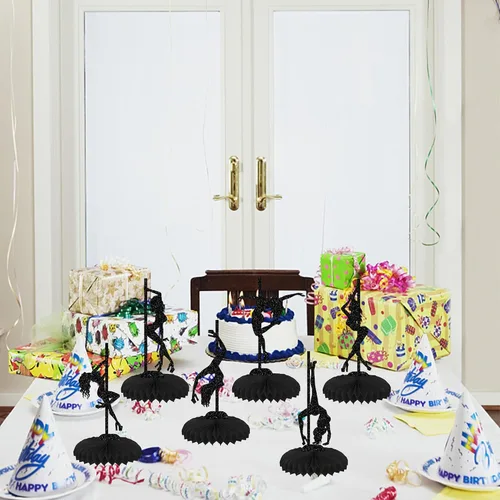 Vista 4 de ZHUOWEISM 6 piezas de centro de mesa de panal de abeja con glitter negro para despedidas de soltera, despedidas de casada, fiesta de cumpleaños