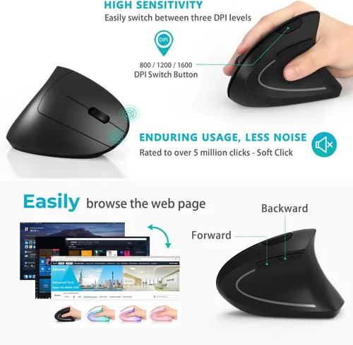 Vista 5 de Lekvey Ergonomic Mouse, Rechargeable Vertical Wireless Mouse, Comfort Grip