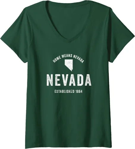 Vista 9 de Camiseta retro de Nevada State Home State para mujer con cuello en V, Negro, S