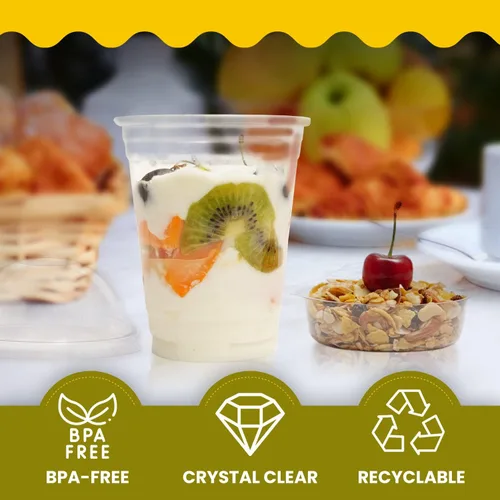 Vista 6 de Vasos de postre helado - 9 onzas - 50 unidades - Vasos de postre reutilizables con tapas de cúpula y insertos - Plástico transparente cristalino - A