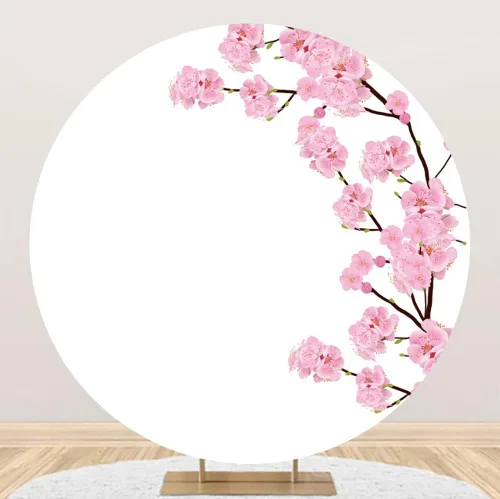 Vista 7 de Leyiyi Cubierta de fondo redonda romántica de 3 x 3 pies, diseño floral rosa floreciente para fotografía, decoración del día de San Valentín, tema