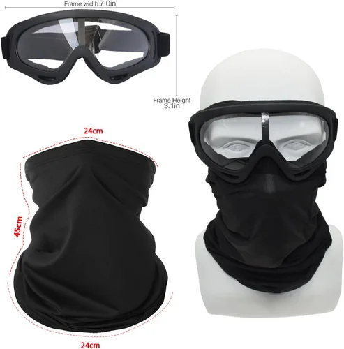 Vista 2 de LJDJ Gafas de motocicleta, paquete de 2 unidades, para motocross, ATV, motocross, senderismo, protección con 2 unidades de máscara bandana
