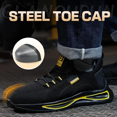 Vista 2 de GLANOUDUN Zapatos de punta de acero para hombre, zapatos de trabajo ligeros para hombres, zapatos de seguridad indestructibles para hombres, zapatos