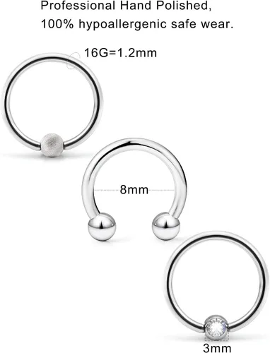 Vista 2 de Uqnwbdq - Piercing para septum de 0.56oz, para cartílago, aro para nariz, septum o hélix, tragus