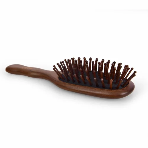Vista 4 de TAN MUJIANG Cepillo de pelo de madera para mujer, masaje de cuero cabelludo, antiestático, pavo real, 1 unidad