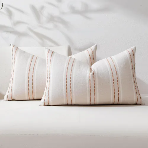 Vista 22 de Hckot Fundas de Almohadas Decorativas 16x16 Juego de 2 Fundas de Almohadas a Rayas de Lino Texturizado Almohadas Decorativas Fundas de Cojines