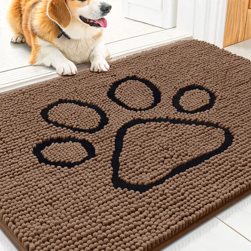 Vista 203 de Smiry Tapete para puerta de perro para patas fangosas, absorbente y Gris y negro