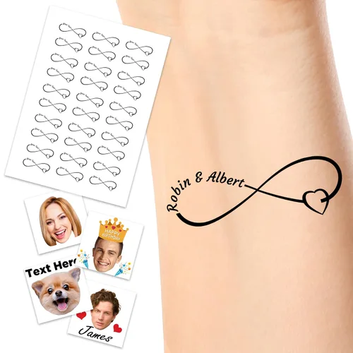 Vista 9 de YesCustom Tatuajes temporales personalizados con nombre, corazones de amor, tatuaje de cara falsa personalizada con foto para mujeres y hombres
