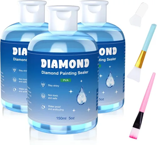 Vista 8 de GHHKUD Sellador de pintura de diamante de 10.5 onzas líquidas con 2 pinceles, 2 unidades de pegamento sellador de arte de diamante, accesorios