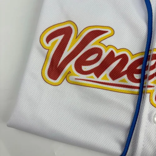 Vista 4 de Venezuela - Camiseta de béisbol clásica de manga corta con botones de malla, para hombre y mujer, camiseta de Venezuela beisbol