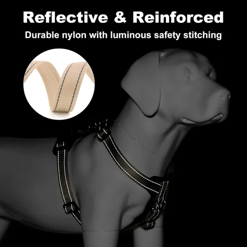 Vista 4 de Plutus Pet Arnés ajustable sin tirones para perro con detalles de cuero, chaleco de nailon reflectante resistente para entrenamiento, senderismo