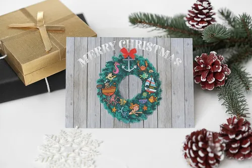 Vista 3 de Stonehouse Collection Tarjeta de Navidad con corona náutica personalizada, 24 tarjetas y sobres (personalizable) 18 Boating Cards and Envelopes