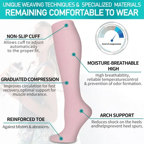Vista 5 de COOLOVER - 6 pares de calcetines de compresión con cobre para mujeres y hombres, el mejor soporte para correr, atletismo, enfermería, viajes