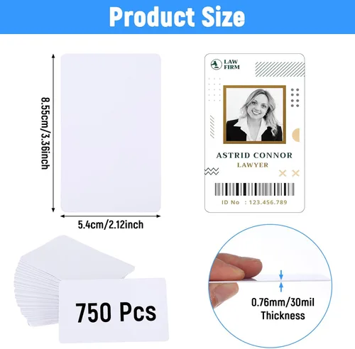 Vista 2 de Paquete de 750 tarjetas de identificación de PVC en blanco Cr80 de 30 mil, tarjetas de plástico en blanco compatibles con la mayoría de impresoras