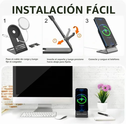 Vista 5 de HALLEAST Soporte de carga Magsafe de aleación de aluminio actualizado 2024 perfectamente compatible con Apple iPhone 17/16/15/14 Plus/14 Pro Max/ 14