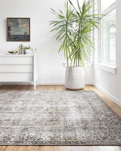 Vista 10 de Loloi - Tapete decorativo de pelo corto sala de estar, suave duradero, colección Layla, estampado envejecido retro, no desprende pelo, fácil Gris