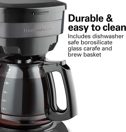 Vista 2 de Hamilton Beach Cafetera de goteo programable de 12 tazas con 3 opciones de preparación, jarra de vidrio, pausa y vierte automáticamente, acero