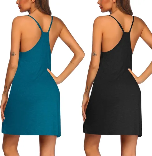 Vista 2 de Ekouaer Paquete de 2 camisones para mujer, ropa de dormir, camisola sin mangas, con espalda cruzada