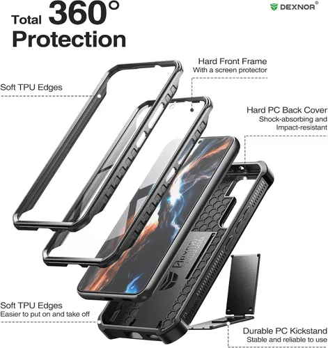 Vista 6 de Dexnor Funda de cuerpo completo para Samsung Galaxy S22 5G/6.1 pulgadas, marco frontal extra, protección de grado militar, protector de pantalla