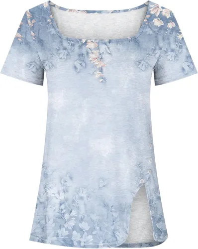 Vista 4 de Summer Womens Tops Short Sleeve Tunics That Hide Belly Fat Square Neck Pleated Shirts Summer Outfits for Teens