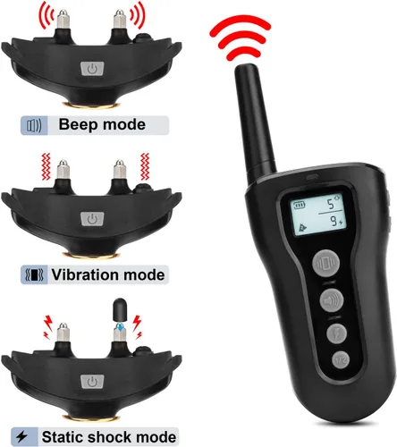 Vista 2 de Bousnic - Collar de entrenamiento para perros, para 2 perros, control remoto recargable a 305 m (1000 pies), recargable, impermeable, collar