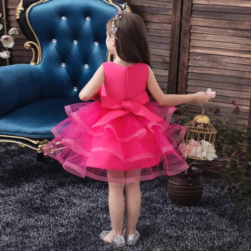 Vista 8 de Vestido de tul con flores para niñas pequeñas, vestido formal de fiesta de cumpleaños, vestido de fiesta de lentejuelas para desfiles, vestido tutú