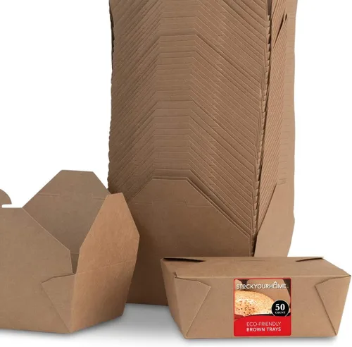 Vista 5 de Stock Your Home Recipientes de comida para llevar para microondas, cajas de papel kraft marrón para llevar de 30 onzas (paquete de 50) resistentes a