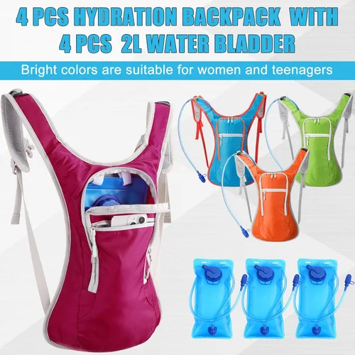 Vista 4 de Chunful Paquete de 4 mochilas de hidratación con bolsa de agua de 2 litros, mochila de agua de hidratación deportiva con bolsa de agua para hombres