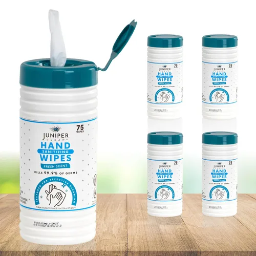 Vista 10 de Juniper CLEAN, 1 paquete de toallitas desinfectantes de manos, 72 toallitas desinfectantes de manos desechables, aroma fresco, sin pelusa y duraderas