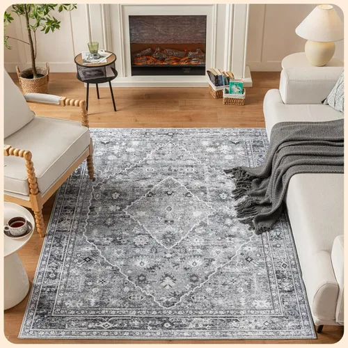 Vista 166 de Istana Alfombra larga antideslizante de 2.5 x 8 para el hogar, para pasillo y cocina, lavable, sedosa y suave al tacto, elegante, color azul y marfil