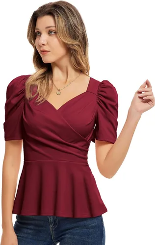 Vista 6 de GRACE KARIN Blusa de verano con cuello en V elegante y manga abombada para mujer