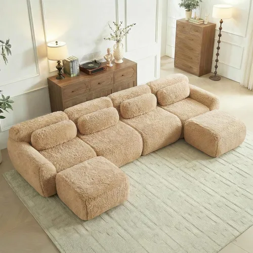 Vista 39 de Sofás de nube sin hueso de 80.4 pulgadas, tela de felpa suave y esponjosa, sofá cama modular con 2 otomanas, sofás de dos plazas de chocolate,