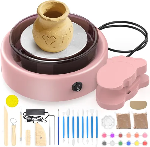 Vista 8 de Skirfy Mini Rueda de Alfarería para Principiantes Adultos con Pedal de Pie 9.5" Máquina de Cerámica para Niños Arte Manualidades Kits que Brillan