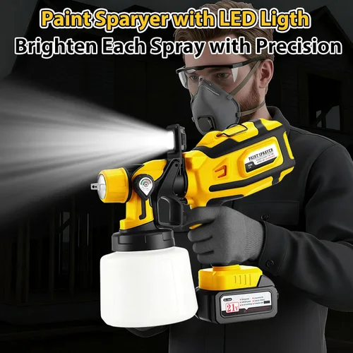Vista 7 de Pulverizador de pintura inalámbrico con luz LED, 2 baterías de 4000 mAh de 21 V, 6 boquillas y 3 modos de pulverización, pistola de pintura