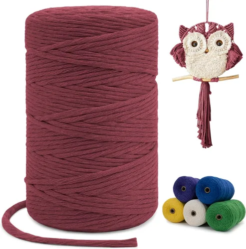 Vista 122 de Cuerda de macramé de una sola hebra de 0.197 in x 110 yardas, cuerda de macramé de algodón natural de 0.197 in, cuerda de algodón grueso para colgar
