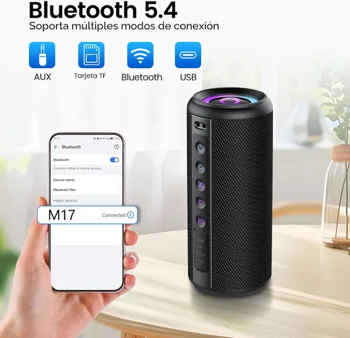 Vista 3 de Altavoz Bluetooth portátil, altavoz inalámbrico de 20W con sonido estéreo Negro
