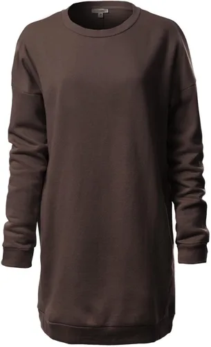 Vista 17 de MixMatchy Sudadera casual de forro polar con cuello en V para mujer, manga larga, túnica para otoño e invierno Negro (cuello redondo)
