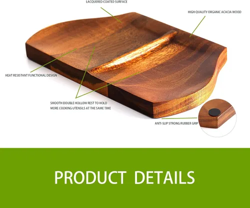 Vista 3 de Soporte de cuchara de acacia, soporte de cuchara doble para estufa, madera hecha a mano para cocina, soporte de cuchara de madera para encimera