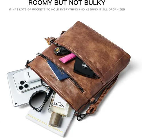 Vista 3 de Bolso cruzado para mujer, mediano y grande, de cuero vegano, bolso de mano para el hombro, bolso de mano de moda para viajes