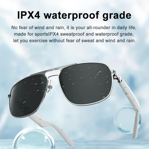 Vista 5 de SkyGenius Lentes inteligentes con altavoz Bluetooth, marco de metal, protección UV, polarizados, luz azul, control de voz, lentes inteligentes