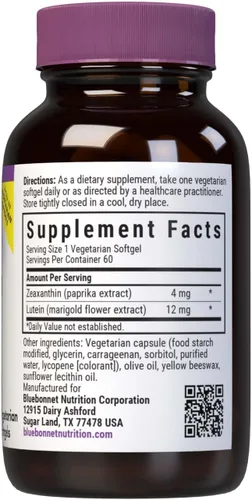 Vista 2 de Bluebonnet Nutrition Zeaxantina Plus Luteína Softgel, luteína y zeaxantina, salud ocular y exposición a la luz azul, luteína de caléndula