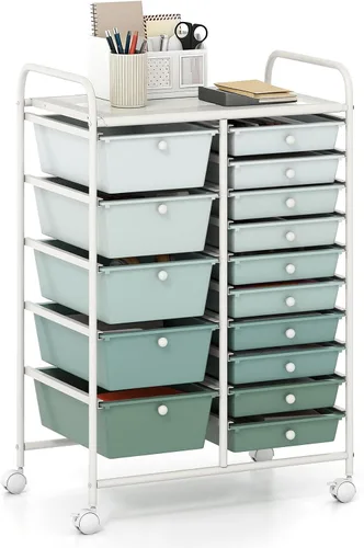 Vista 22 de LUARANE - Carrito rodante con 15 cajones, carrito de almacenamiento para manualidades con asas portátiles y ruedas con cerradura, organizador