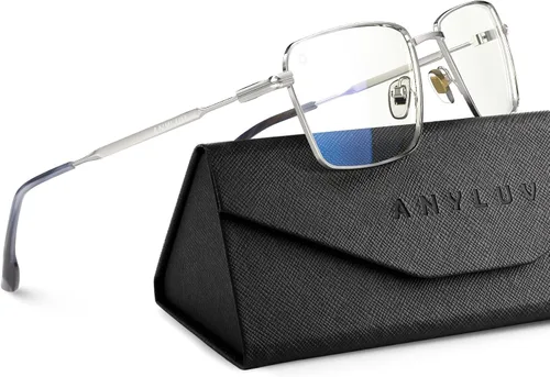 Vista 15 de ANYLUV Rectangle Blue Light Glasses, Classic Business Style Computer Glasses, Lightweight Metal Eyeglasses for Anti Eyestrain
