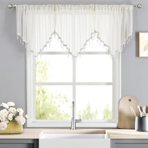 Vista 19 de WUBODTI Cortinas transparentes con cenefa con cuentas negras para ventanas, 1 unidad, cenefas de cortina semitransparentes para dormitorio y cocina